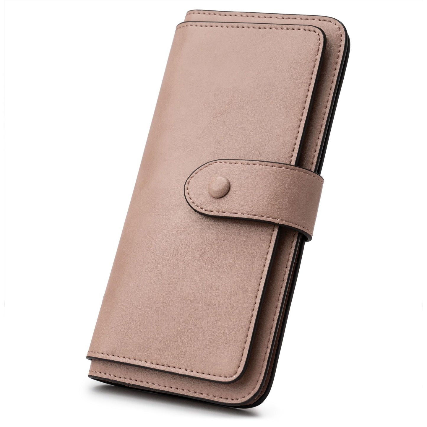 HOTRFID Blocking Leather Wallet for Women, Slim Trifold with 14 Card Slots and Zipper Pocket (Brown)
