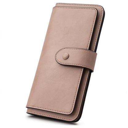 HOTRFID Blocking Leather Wallet for Women, Slim Trifold with 14 Card Slots and Zipper Pocket (Brown)