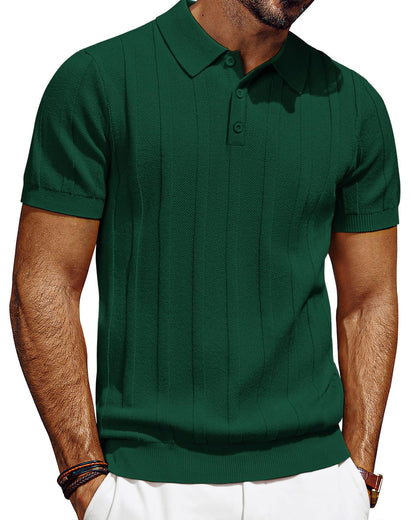 HOTPJ PAUL JONES Mens Polo Shirts Short Sleeve Textured Knit Polo Shirt Ribbed Casual Golf Shirts
