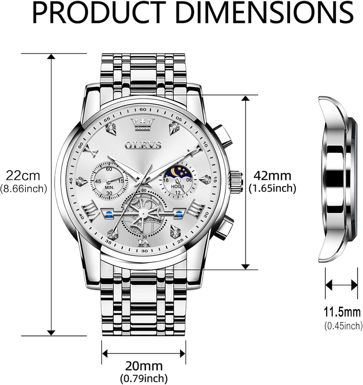 HOTOLEVS Watches Men Waterproof Luxury Big Face Mens Watch Stainless Steel Quartz Analog Dress Watches for Men Luminous Multifunction Man Watch Relojes De Hombre