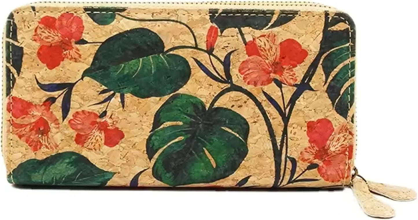 HOTHandmade Cork double zipper wallet, 100% Cork Lightweight durable, natural vegan organic sustainable Eco friendly gift