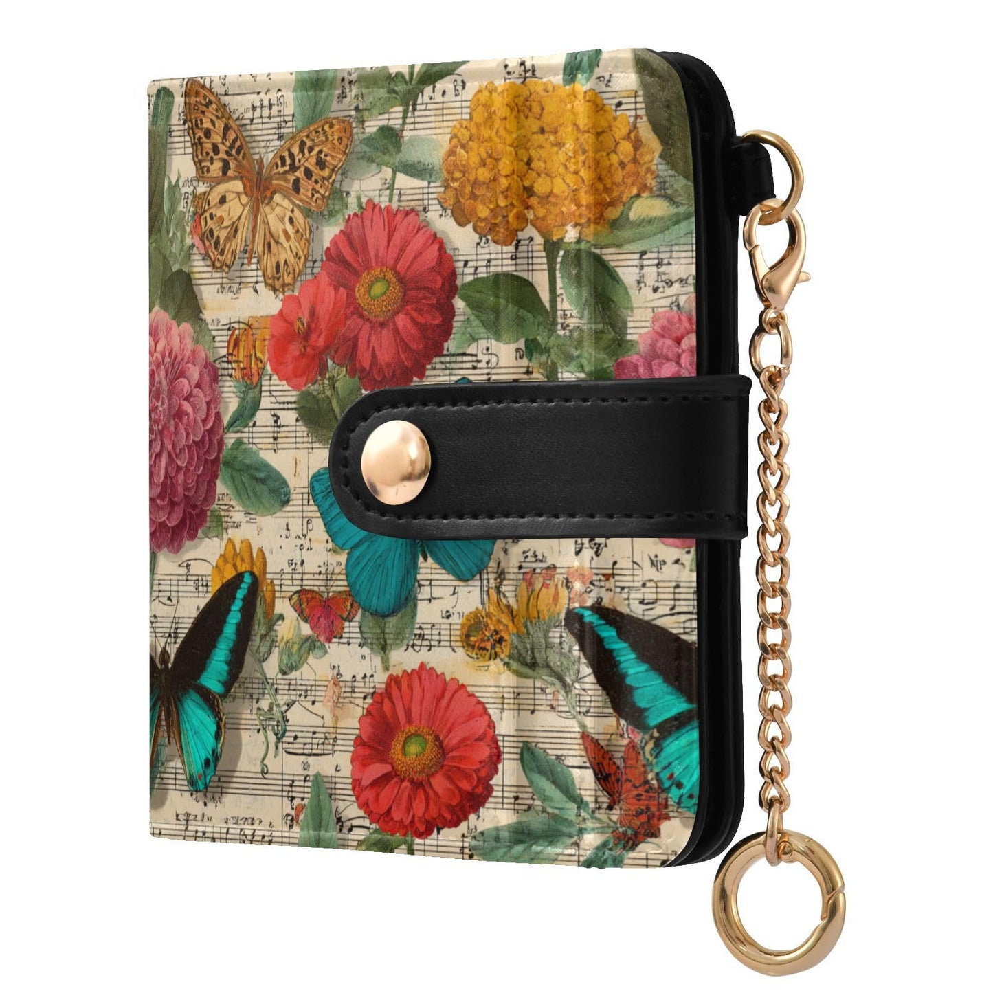 HOTElegant Peonies and Irises Rfid Women Wallet 1 Pack Cute Coin Purse PU Leather Small Wallets Credit Card Holder Bifold Zipper Thin Travel Wallet for Female Ladies Teen Girls Girly
