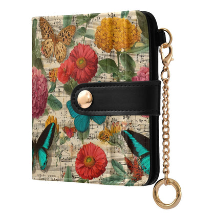 HOTElegant Peonies and Irises Rfid Women Wallet 1 Pack Cute Coin Purse PU Leather Small Wallets Credit Card Holder Bifold Zipper Thin Travel Wallet for Female Ladies Teen Girls Girly