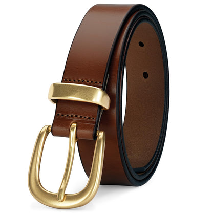 HOTWomens Belts for Jeans 1.1" Width Ladies Belts for Dresses Full Grain Leather Gold Buckle Belt Gift Box