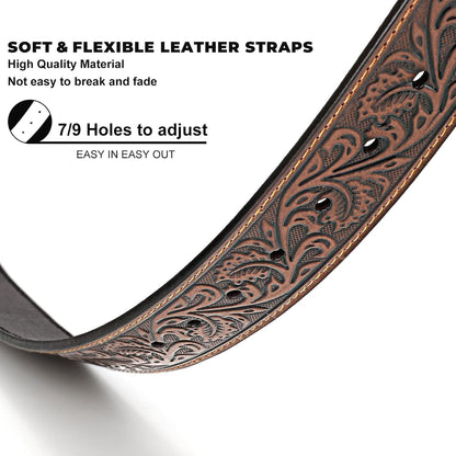 HOTBELTROAD Western Leather Belt Strap for Men Women Cowboy Cowgirl Leather Mens Belts for Jeans Birthday Christmas Belt Gifts
