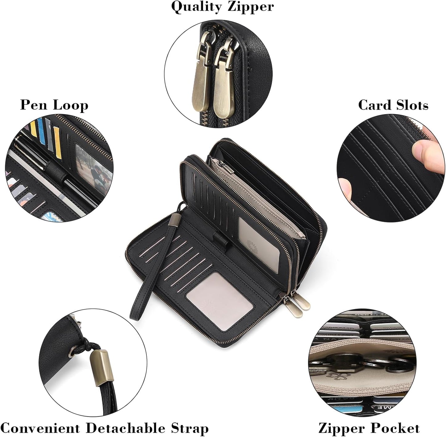 HOTGAEKEAO Wallet for Women Clutch Leather RFID Blocking Wristlet Purse Zip Around Wallets Large Capacity Credit Card Holder