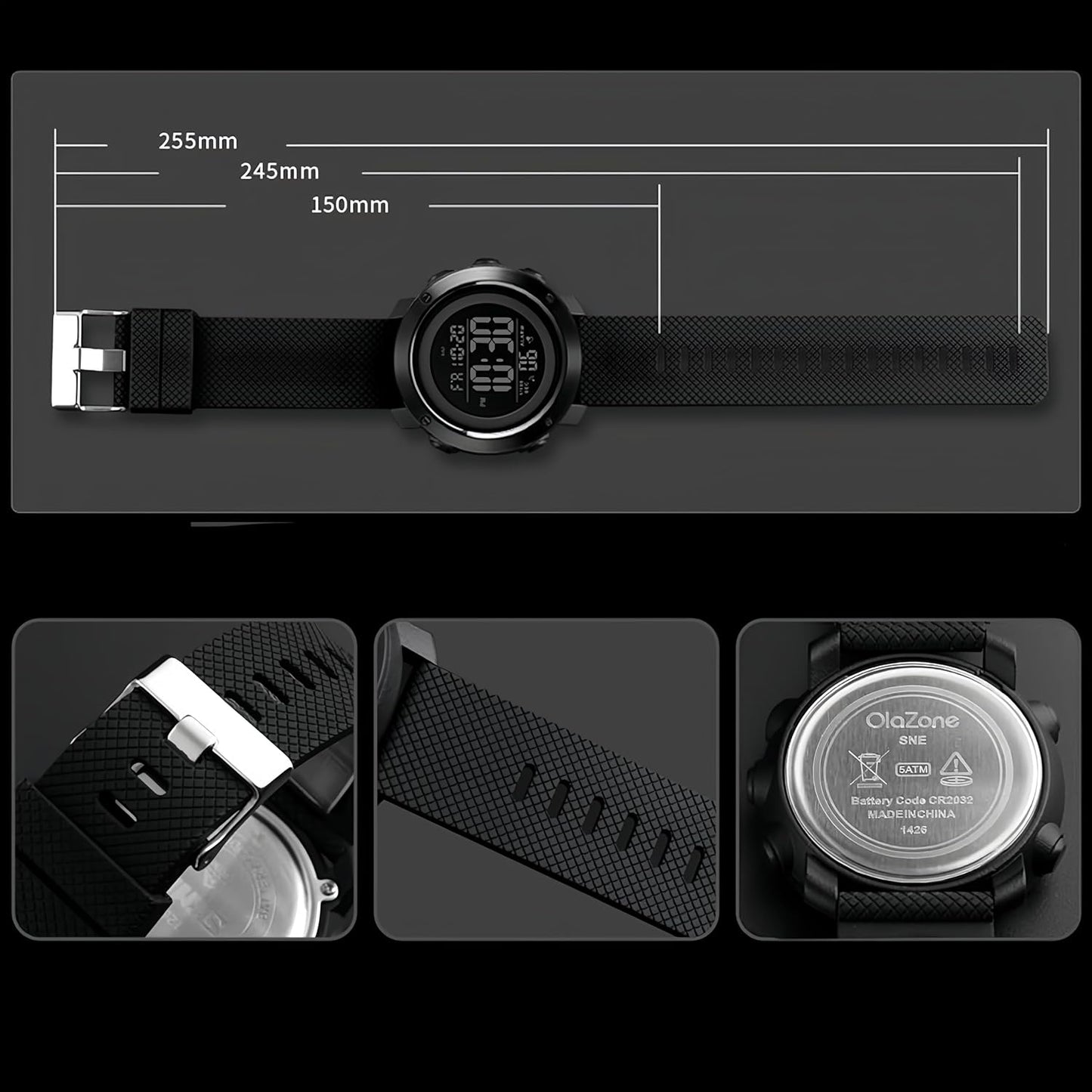 HOTSNE Digital Watch Sports Waterproof Military Back Light Small Watch for Men Black 1426