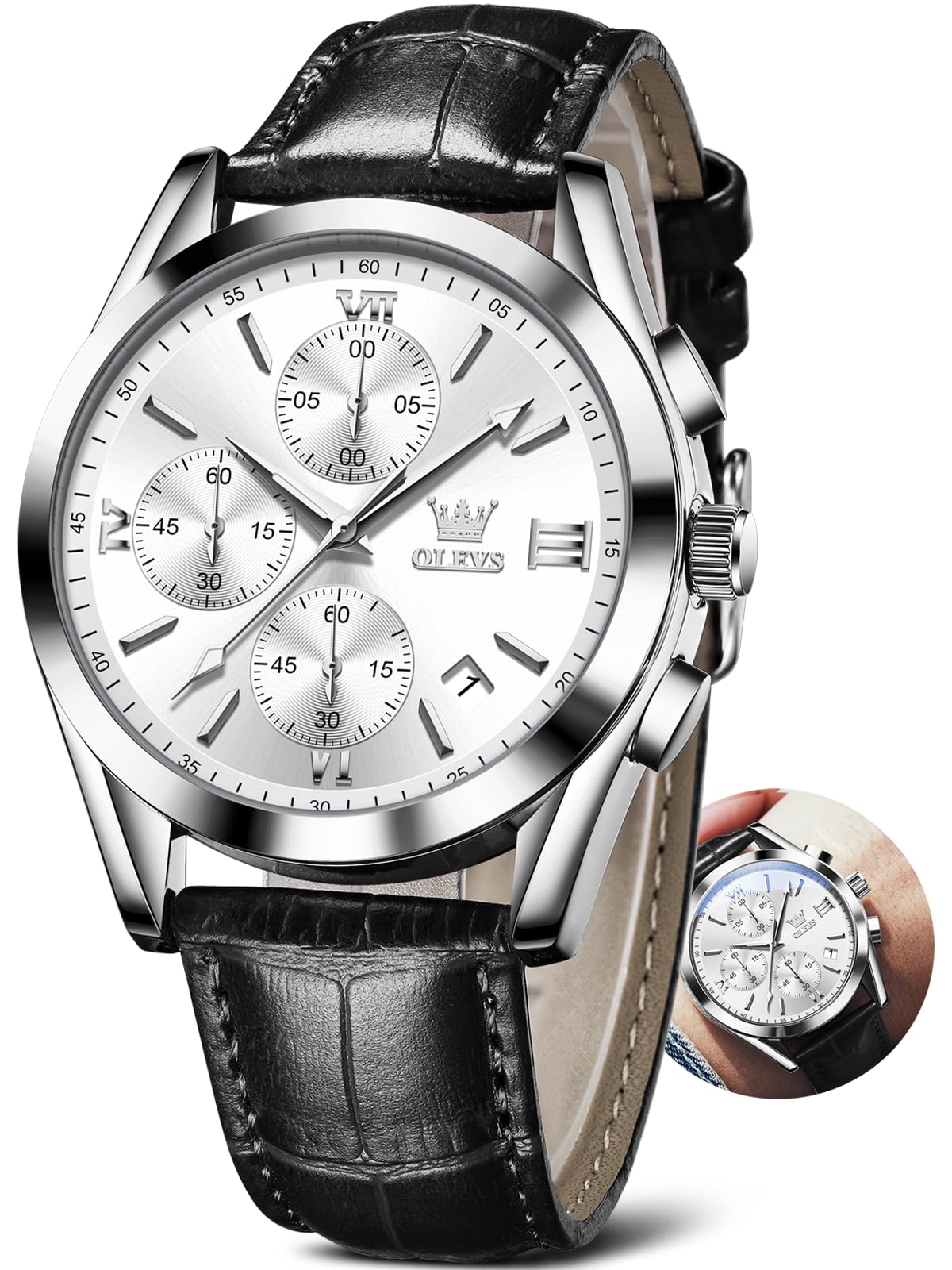 HOTOLEVS Men's Watches Brown Leather with Date,Casual Watches for Men,Large Face Watches Men,Chronograph Mens Watch,Sport Waterproof Business Dress Analog Quartz Men's Wrist Watches Reloj De Hombre