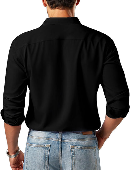 HOTDress Shirts for Men Big and Tall(XL Big-6XL Big Tall) Button Down Long Sleeve Business Casual Collared Shirt
