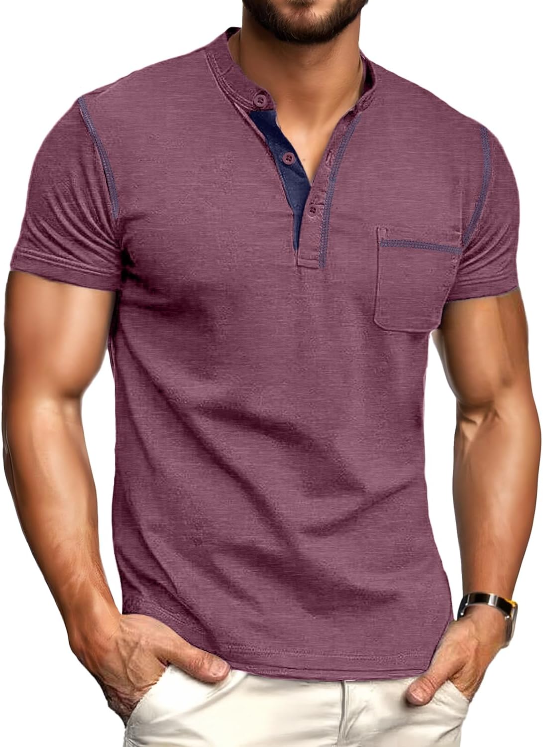 HOTSailwind Mens Henley Shirts Short Sleeve Summer Casual Classic Cotton T Shirts Pocket Button Shirt