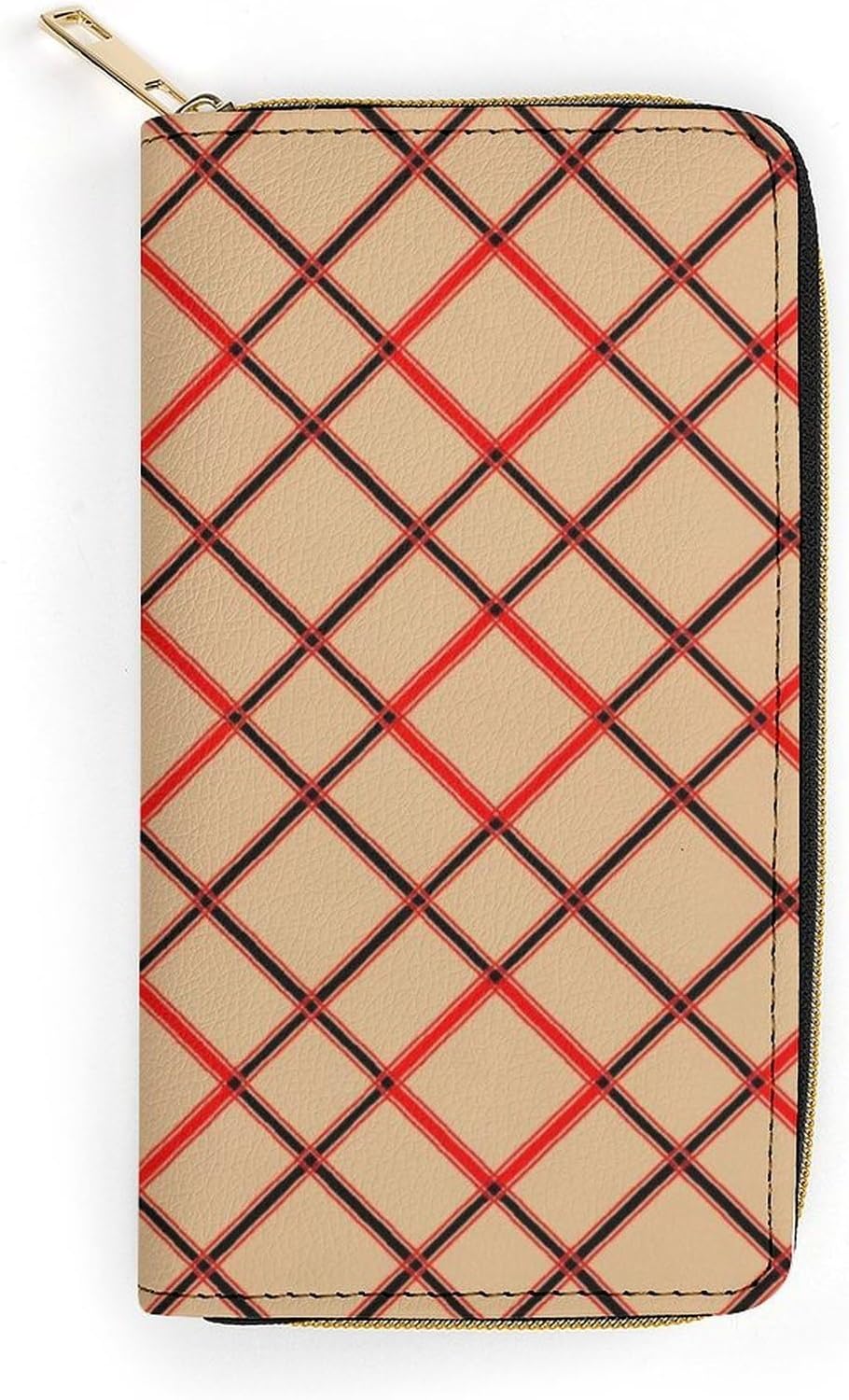 HOTFashion Decor Wallet, Long PU Zipper Wallet, Travel Purse Fashion Design, Huge Storage Capacity Wallet Compatible with Black Red Beige And White Plaid Tartan Flannel