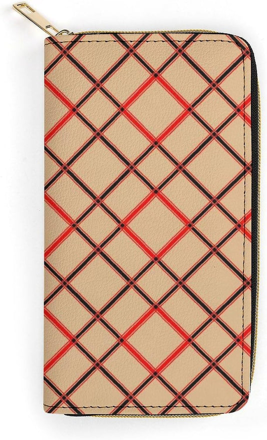 HOTFashion Decor Wallet, Long PU Zipper Wallet, Travel Purse Fashion Design, Huge Storage Capacity Wallet Compatible with Black Red Beige And White Plaid Tartan Flannel