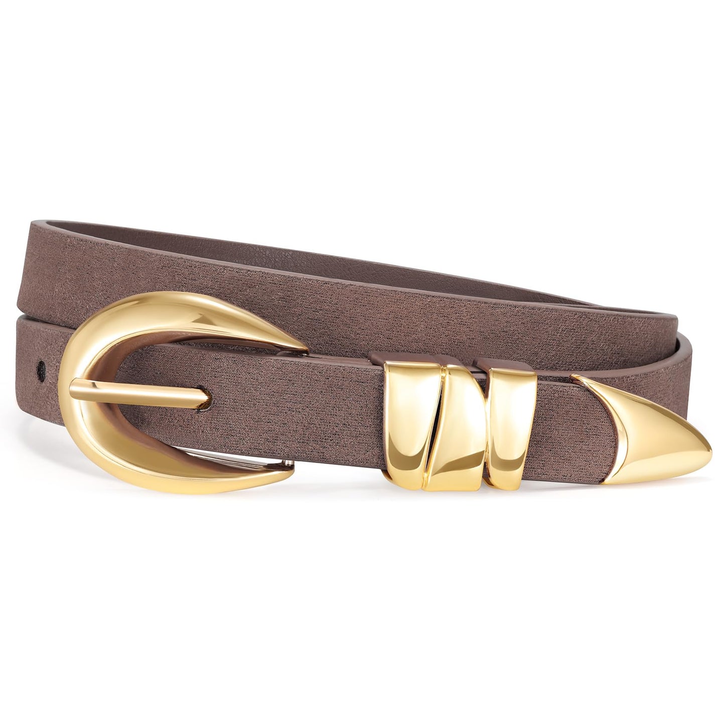 HOTXZQTIVE Women's Skinny Leather Belts Ladies Thin Waist Belts for Jeans Dress Pants Trendy Black Belt with Gold Buckle