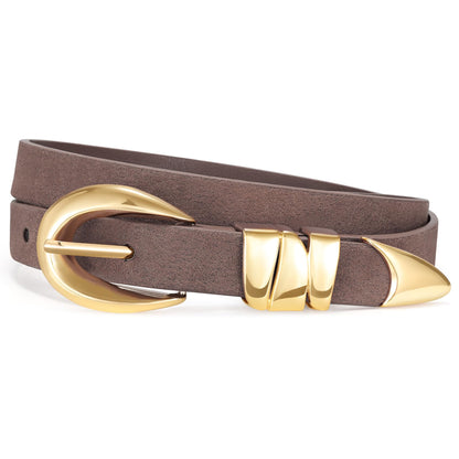 HOTXZQTIVE Women's Skinny Leather Belts Ladies Thin Waist Belts for Jeans Dress Pants Trendy Black Belt with Gold Buckle
