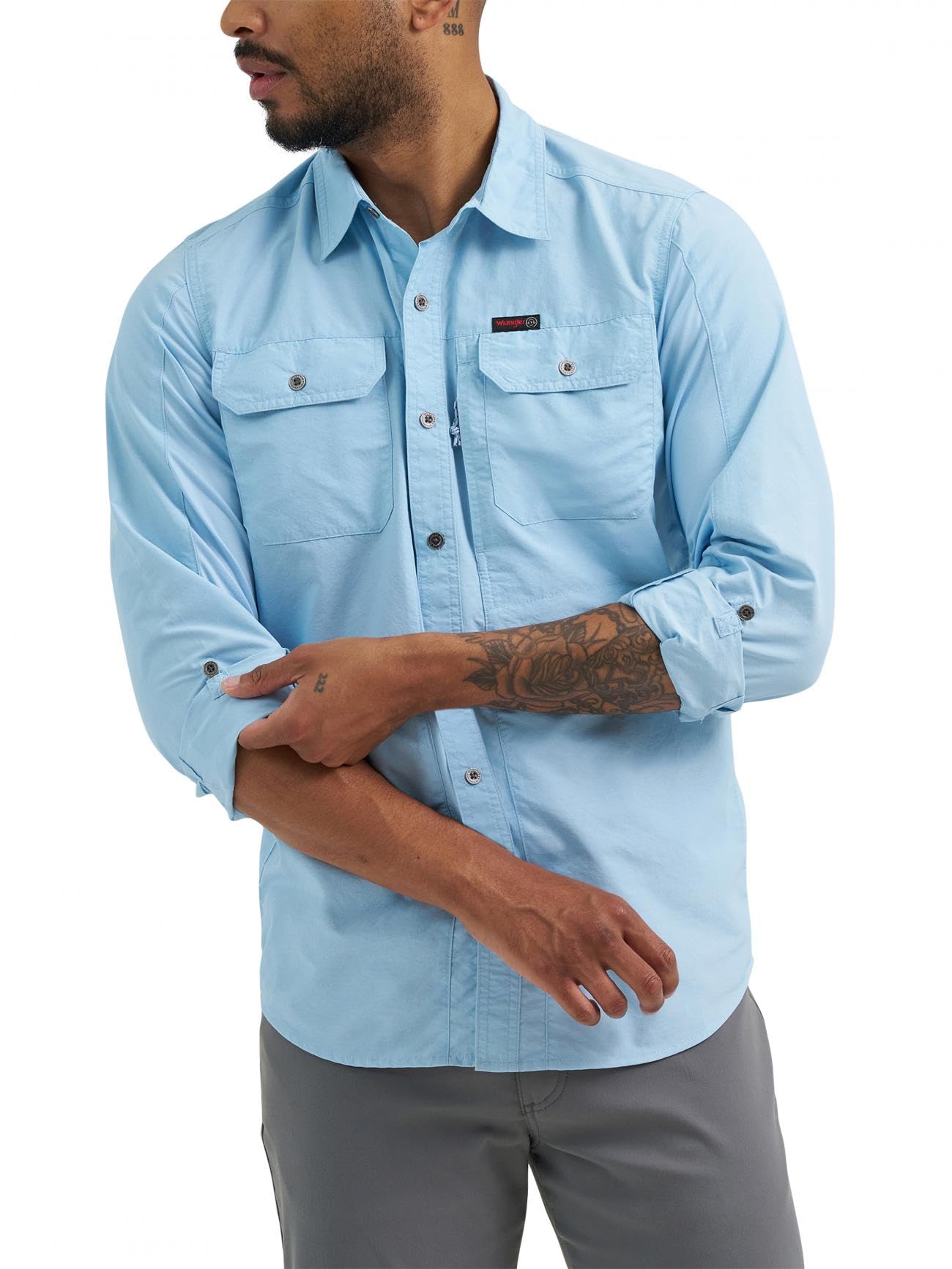 HOTATG by Wrangler Men's Long Sleeve Mixed Material Shirt