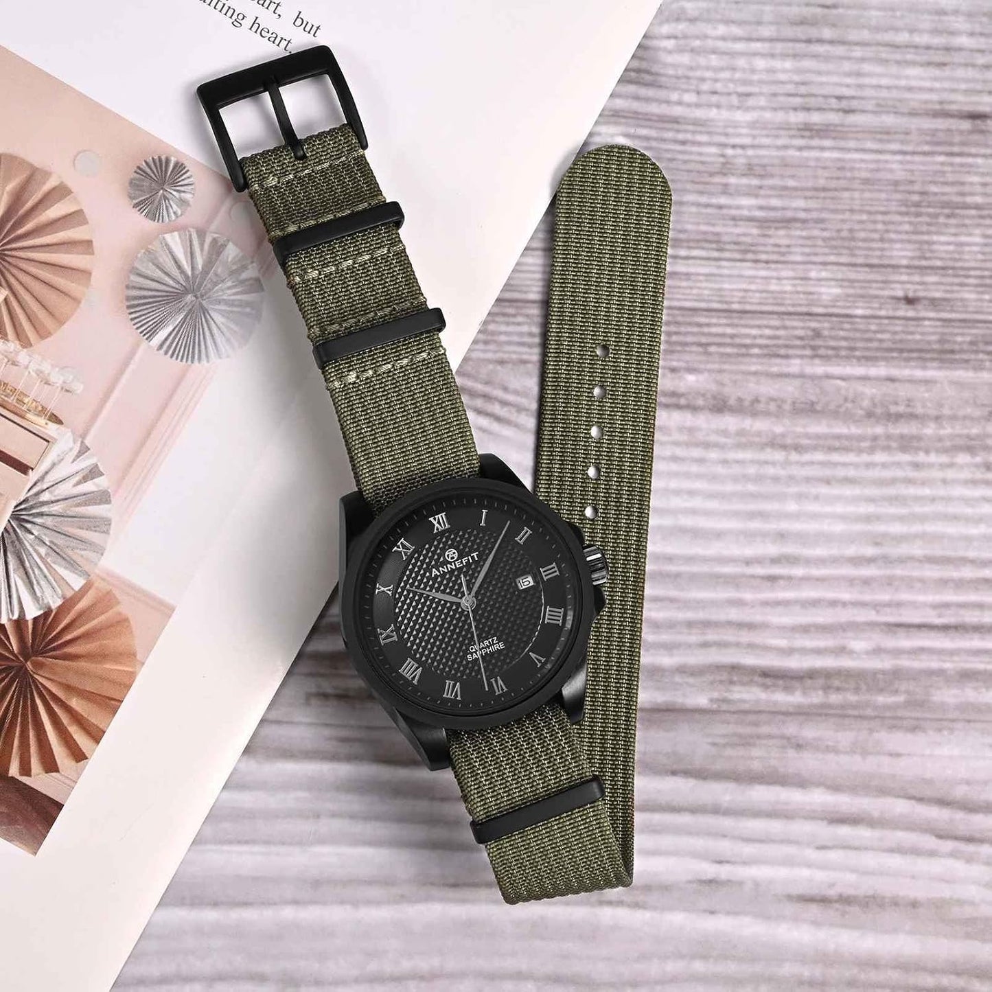 HOTANNEFIT Nylon Watch Band 16mm 18mm 20mm 22mm, One-Piece Waterproof Military Watch Straps with Heavy Buckle