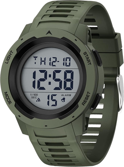 HOTGOLDEN HOUR Mens Waterproof Digital Sport Watches Wide Screen Easy Read Display Military Style with Rubber Strap