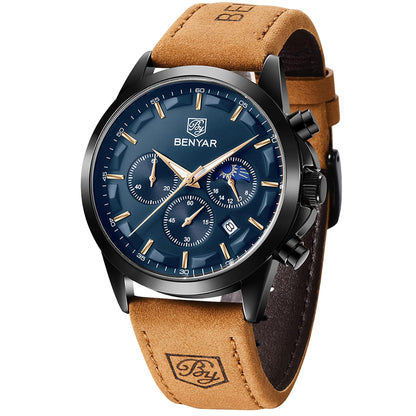 HOTBENYAR Mens Watches Analog Quartz Chronograph Waterproof Wrist Watches for Men Fashion Business Work Casual Sport Designer Dress Watch with Calendar Elegant Gifts for Men