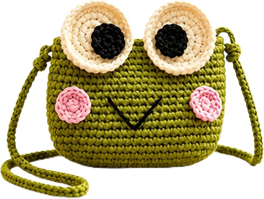 HOTHandmade Crochet Frog Crossbody Purse, Cute Mini Knit Coin Bag, Fashion Small Shoulder Wallet for Daily Outfit Matching