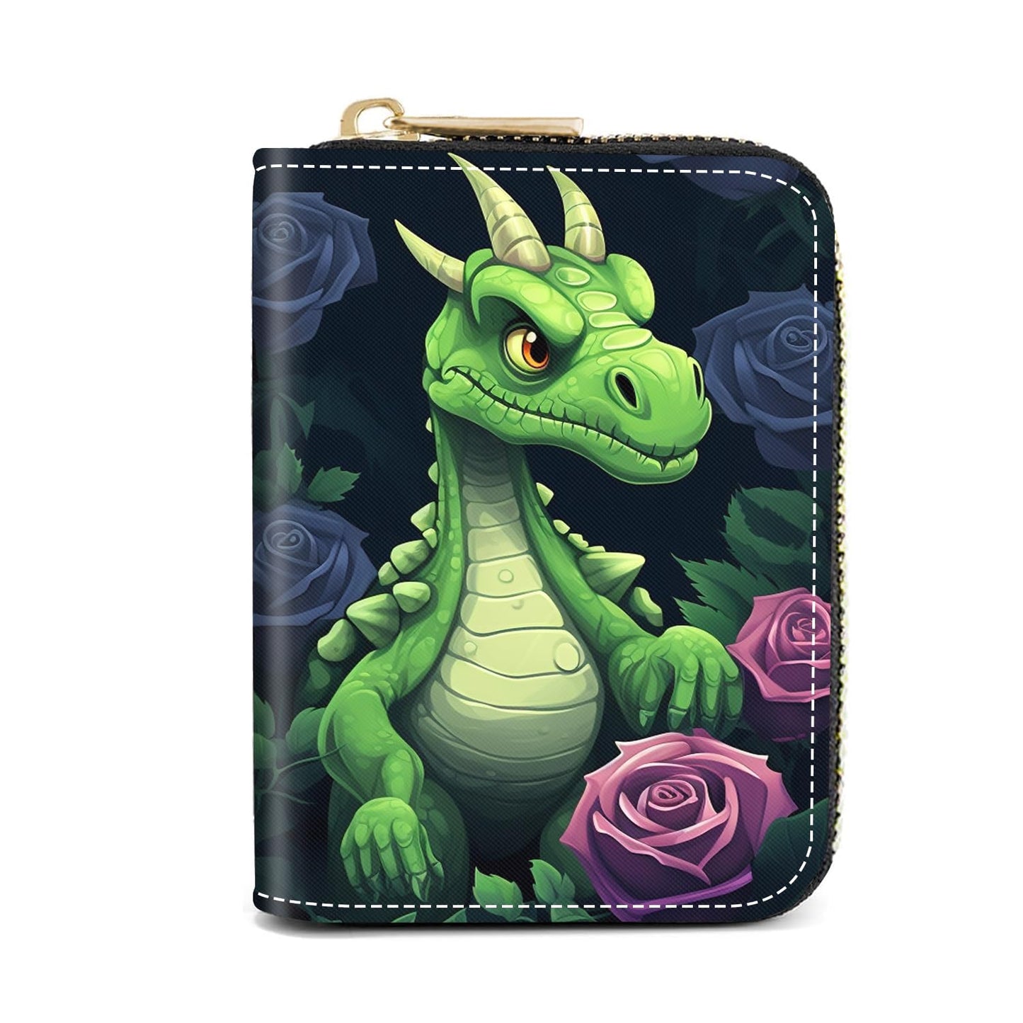 HOTCredit Card Holder Wallets for Women, Slim Leather Card Holder Wallet, Credit Card Wallet Organizer, Pocket Business Card Case with Zipper, Elephants and Flowers Under the Moon