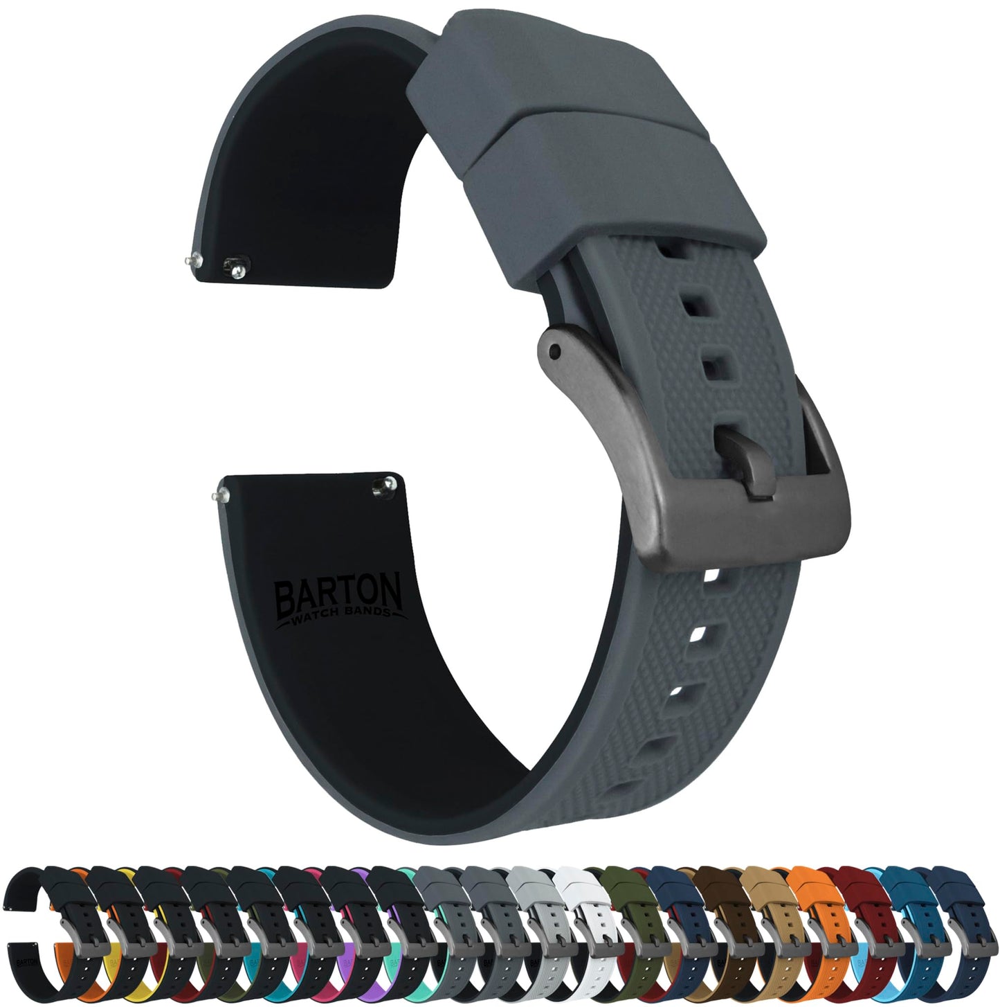 HOTBARTON Elite Silicone Watch Bands - Quick Release - Choose Strap Color & Buckle Color (Stainless Steel, Black PVD or Gunmetal Grey) - 18mm, 20mm, 22mm & 24mm Watch Straps