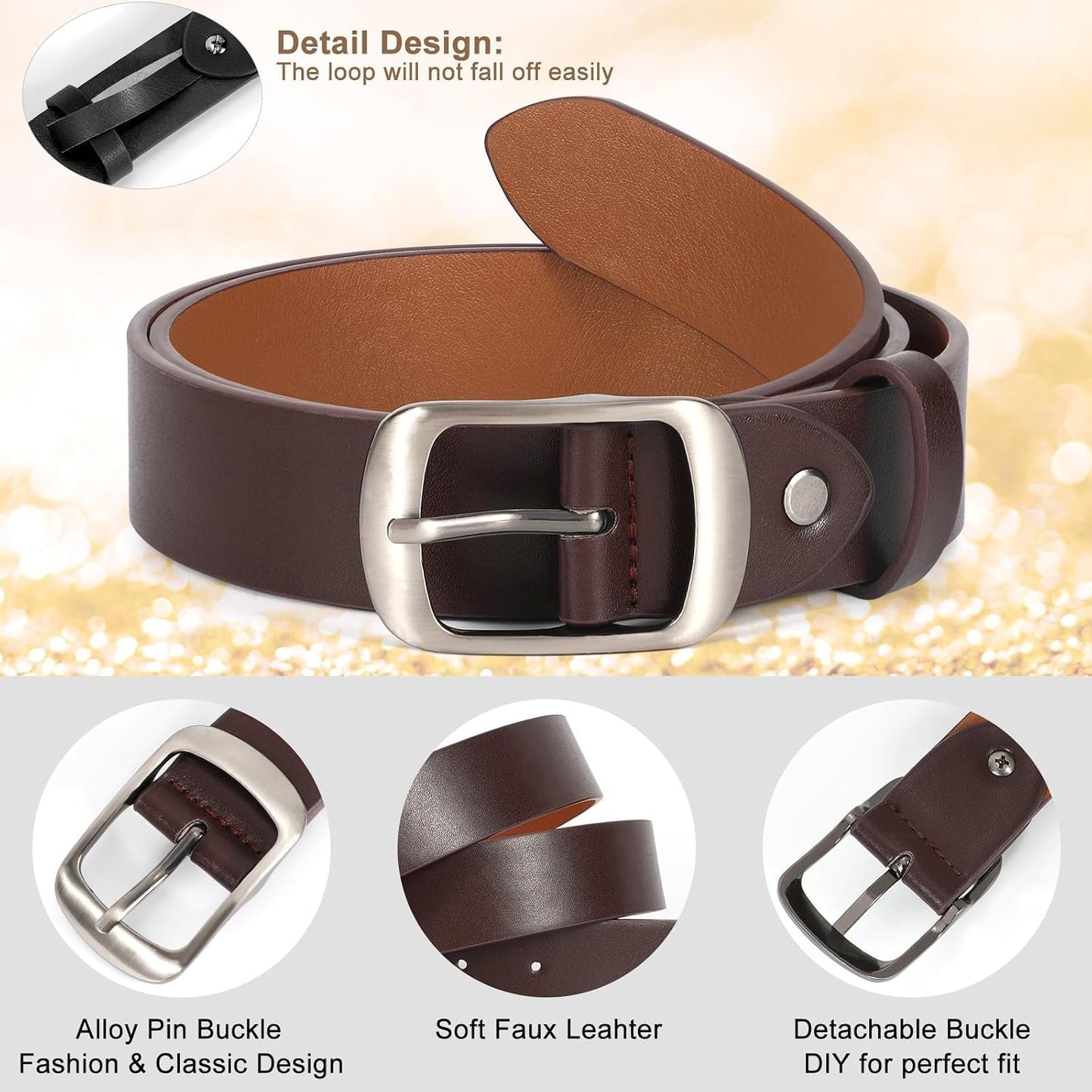 HOTVONMELLI 2 Packs Women Leather Belts for Jeans Fashion Leather Ladies Waist Belt