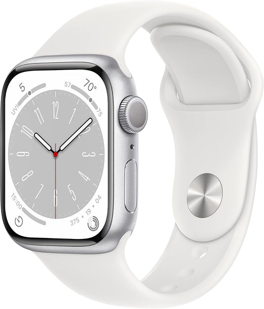 HOTApple Watch Series 8 (41MM, GPS) - Silver Aluminum Case with White Sport Band (Renewed Premium)