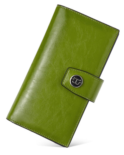 HOTBOSTANTEN Womens Leather Wallet RFID Large Capacity Credit Card Holder | 4 ID Windows, 16 Card Slots, Zipper Coin Pocket, Clutch Wallet, Long Bifold, Ladies Gifts, Brown