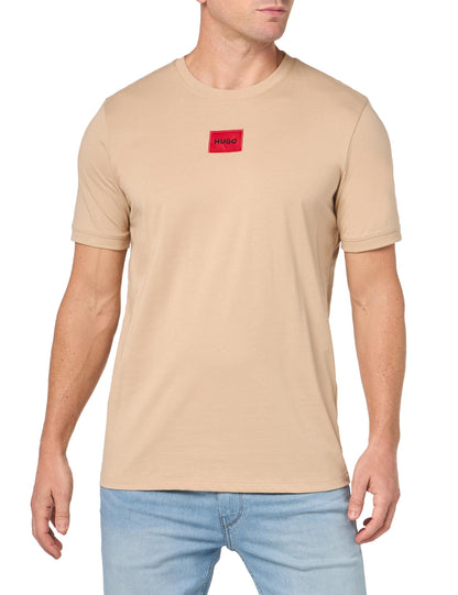 HOTHugo Mens Ribbed Crew Neck Regular Fit Center Logo T-Shirt
