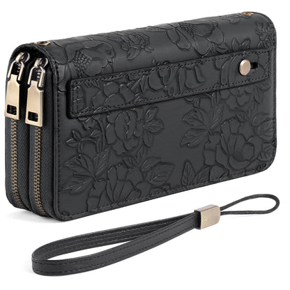 HOTGAEKEAO Wallet for Women Clutch RFID Blocking Wristlet Leather Purse Large Capacity Credit Card Holder with Grip Hand Strap