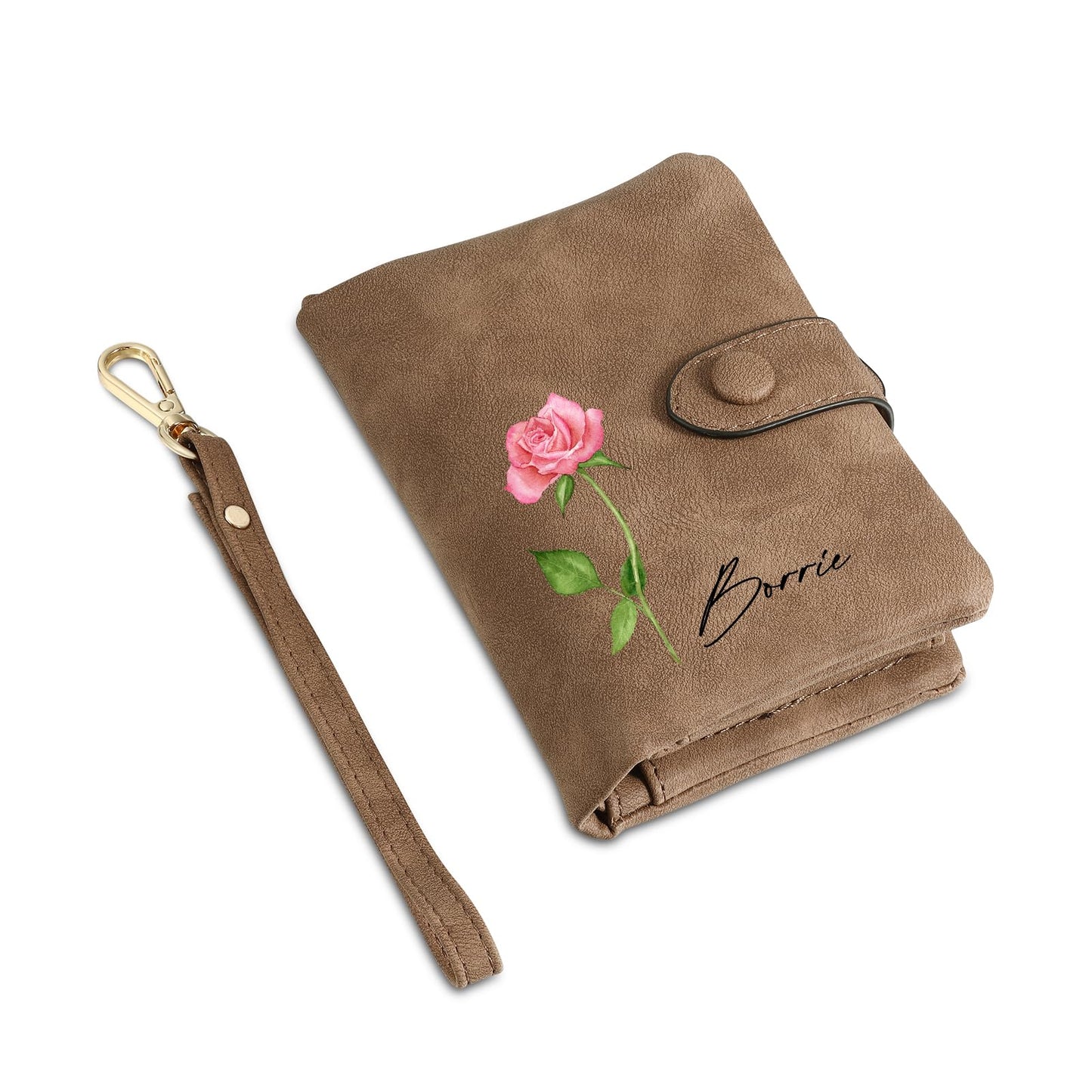 HOTPersonalized Custom Wallet with Name & Birth Flower for Women Multi Credit Card Wallet With Wrist Strap Birthday Gifts for Mom Mothers Day (Pink)