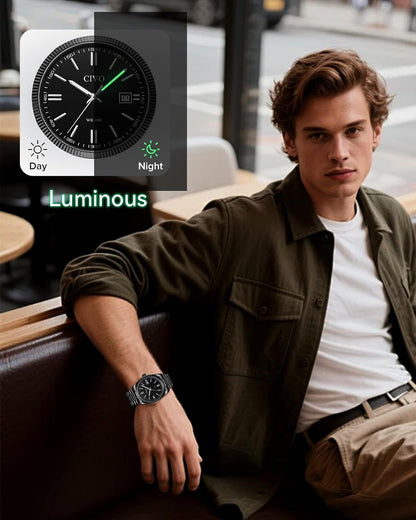 HOTCIVO Analog Mens Watches Silver: Wrist Watches with Date Easy to Read | Dress Stainless Steel Watch for Men, Gifts for Husband Father at Birthday Anniversary