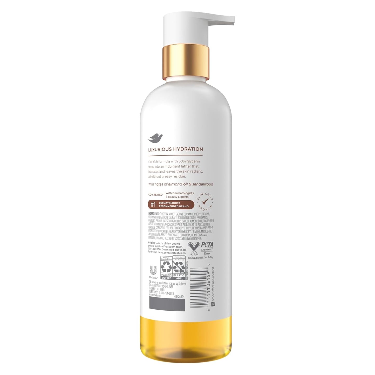 HOTDove Serum+ Shower Oil Body Wash Soothing, Almond Oil & Sandalwood, 15.3 fl oz I Hydrating shower oil body wash with glycerin serum for soft, smooth skin and a soothing shower experience