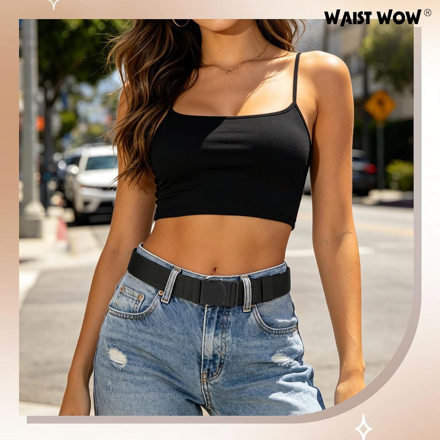 HOTWaist Wow No Show Invisible Elastic Belts for Women Men Adjustable Web Stretch Belt with Non-Metal Buckle for Jeans Pants