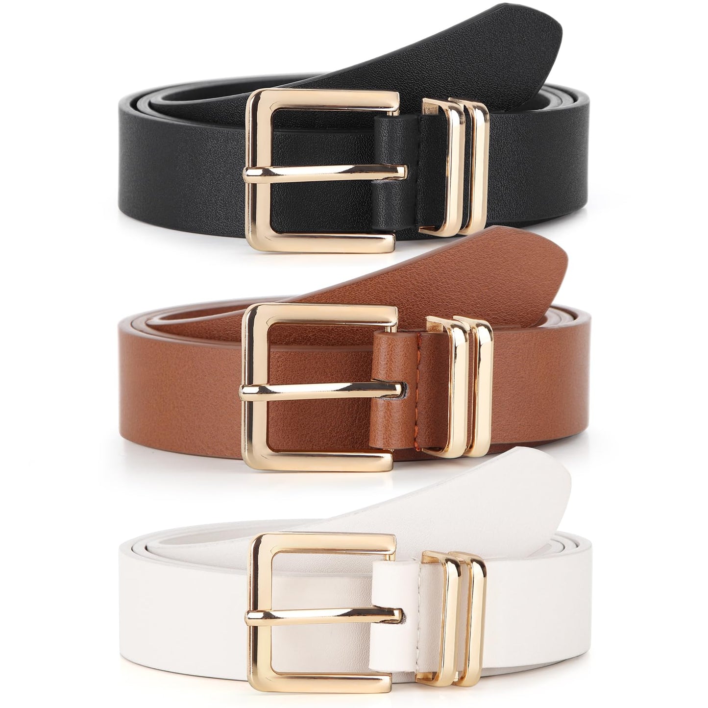HOTPack 3 Women Belts for Jeans Pants, Fashion Gold Buckle Leather Belts