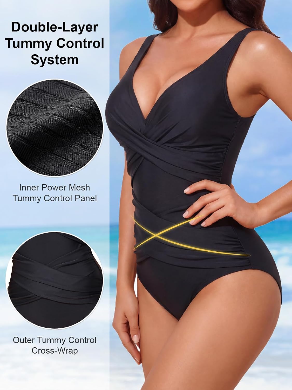 HOTSmismivo Tummy Control Swimsuits for Women Slimming One Piece Bathing Suit Retro Ruched Push Up Vintage Padded Swimwear