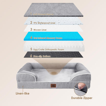 HOTEHEYCIGA Orthopedic Dog Beds for Extra Large Dogs 44x32Inch, Polyurethane Foam XL Pet Bed with Sides, Non-Slip and Egg-Crate Foam Big Dog Couch Bed with Washable Removable Cover, Grey