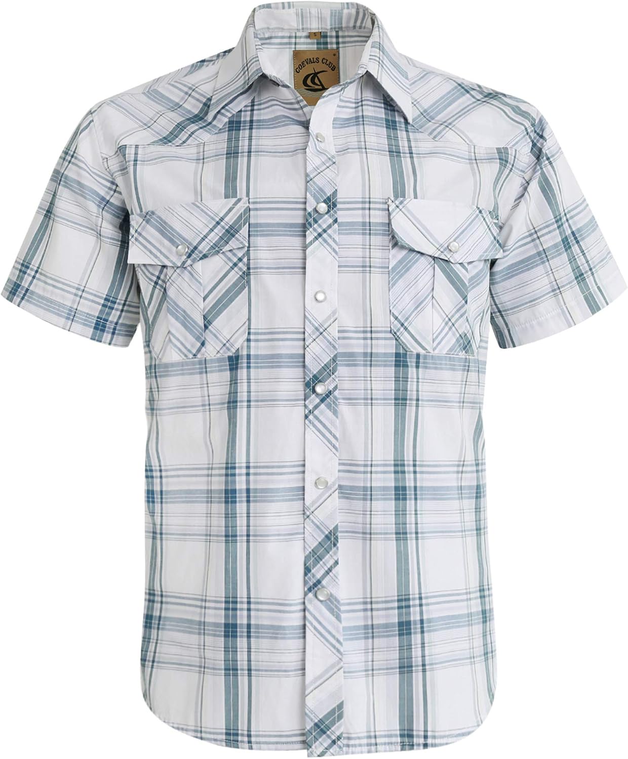 HOTCOEVALS CLUB Men's Western Cowboy Short Sleeve Pearl Snap Casual Plaid Work Shirts