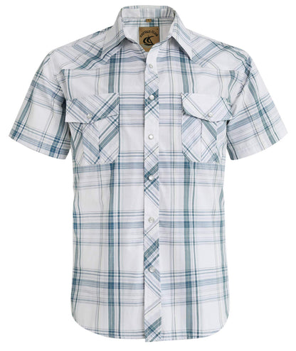 HOTCOEVALS CLUB Men's Western Cowboy Short Sleeve Pearl Snap Casual Plaid Work Shirts