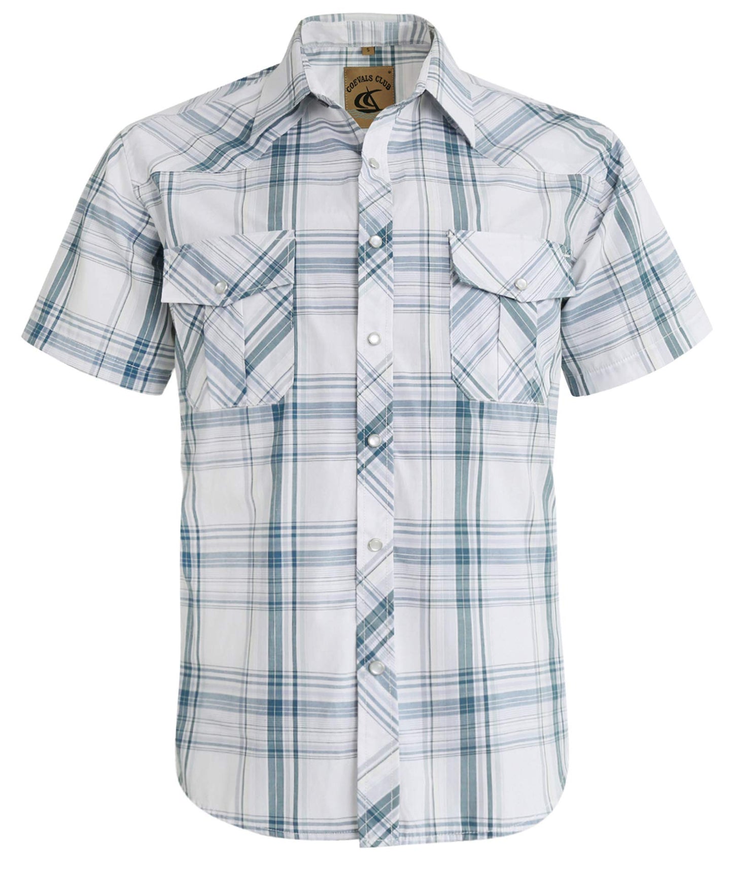 HOTCOEVALS CLUB Men's Western Cowboy Short Sleeve Pearl Snap Casual Plaid Work Shirts