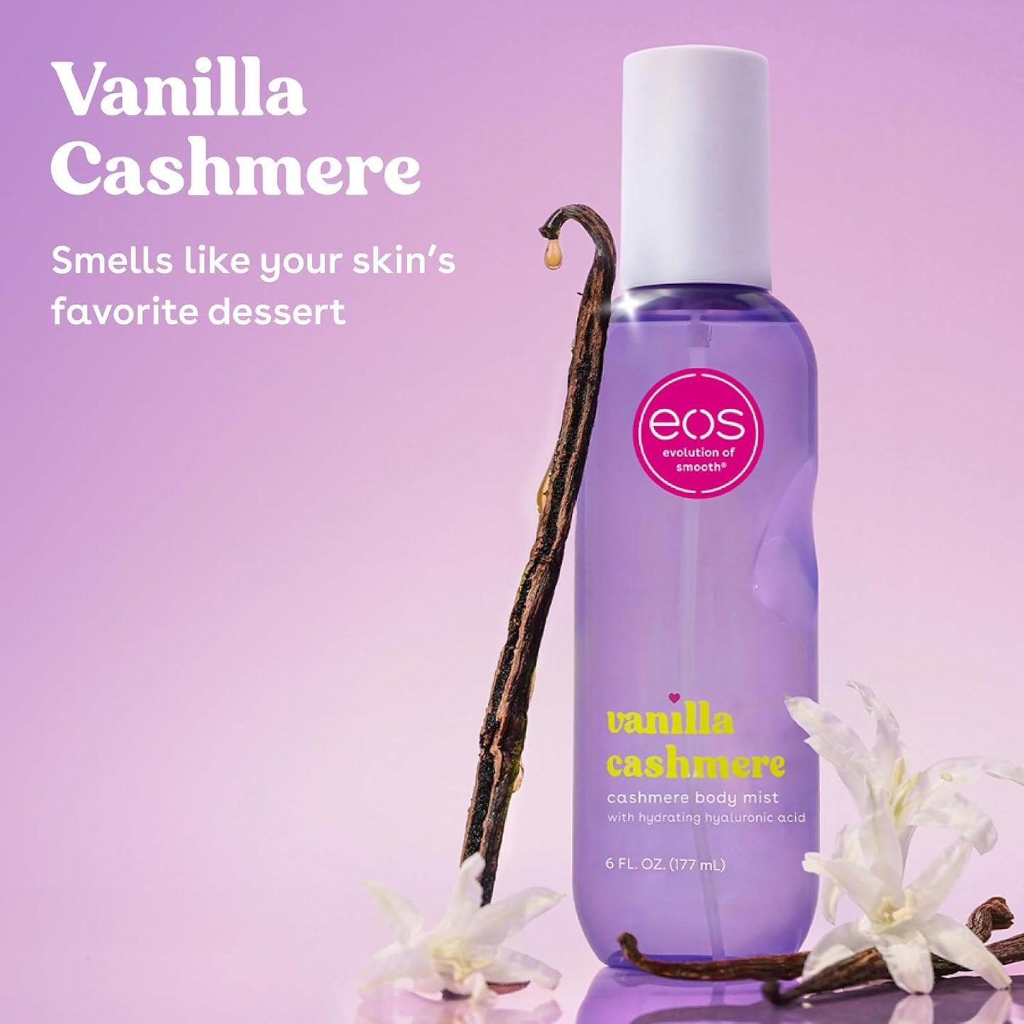 HOTeos Cashmere Body Mist, Vanilla Cashmere, soft musk, cozy caramel, hair mist, body spray for women, moisturizing, hyaluronic acid, body spray, vegan, cruelty-free, 6 fl oz