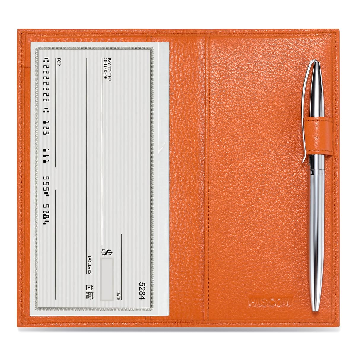 HOTHISCOW Leather Checkbook Cover for Duplicate Checks with Pen Holder | Full grain cowhide, personal check book & register pockets, removable vinyl divider, durable stitching, gifts for women men
