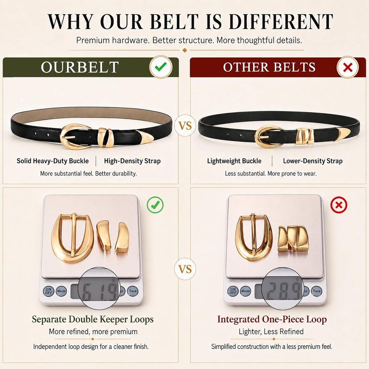 HOTBelts for Women with Gold Buckle for Jeans, Dress Leather Belts