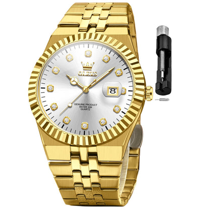 HOTOLEVS Mens Watches Luxury Diamond Calendar Stainless Steel Male Watches Business Dress Waterproof Luminous Fashion Watch for Men