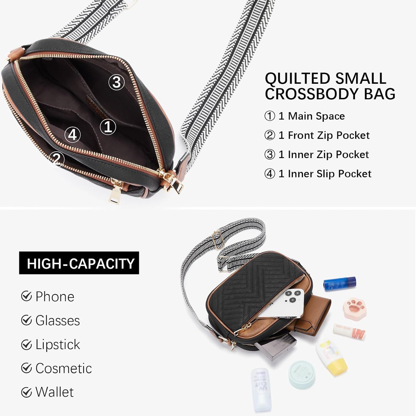 HOTBOSTANTEN Quilted Crossbody Bags for Women ＆ Small Wallet for Women Leather RFID Blocking Card Holder
