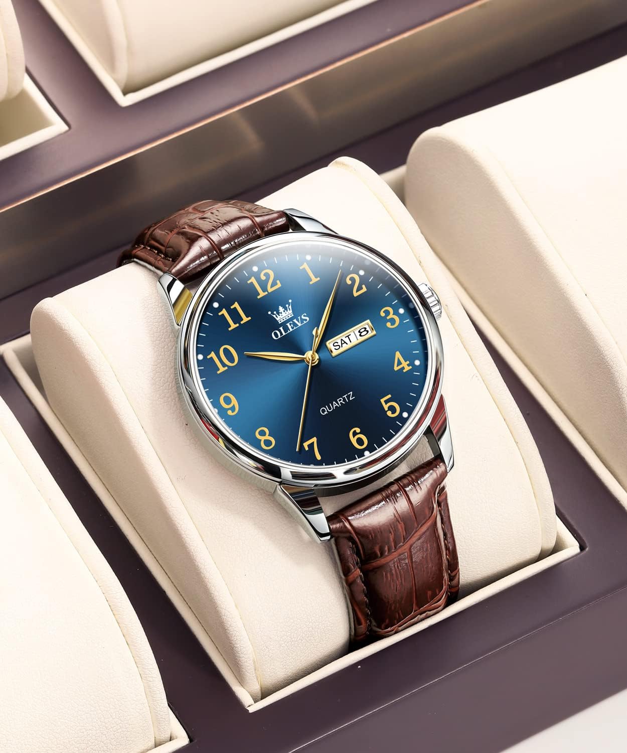 HOTOLEVS Mens Watches Vintage Leather Band Dress Classic Easy Reader Arabic Numerals Analog Quartz Waterproof Date Day Men's Wrist Watches