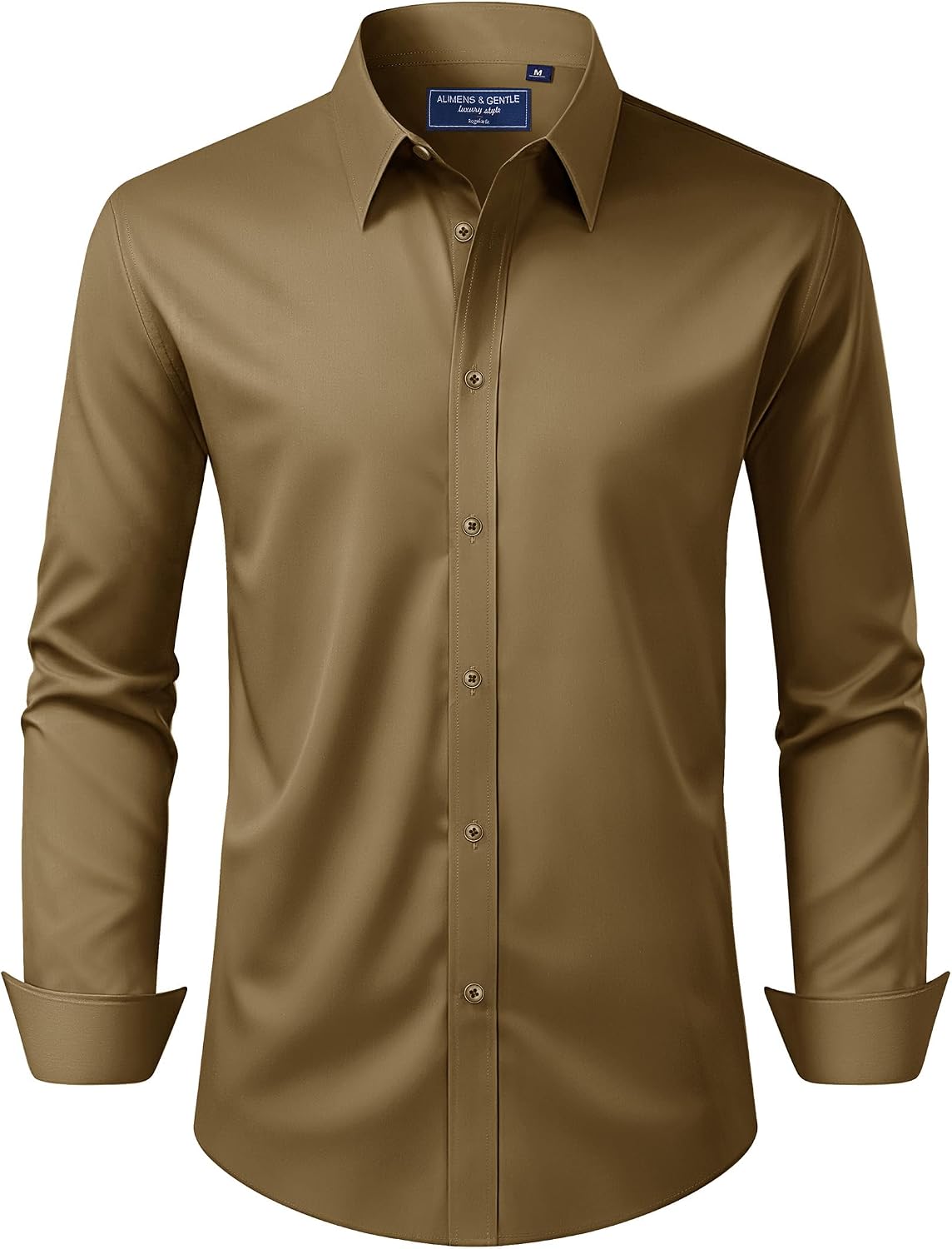 HOTAlimens & Gentle Men's Dress Shirt Regular Fit Stretch Stain Shield Long Sleeve Solid Business Wedding Button Down Shirts