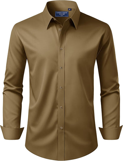 HOTAlimens & Gentle Men's Dress Shirt Regular Fit Stretch Stain Shield Long Sleeve Solid Business Wedding Button Down Shirts