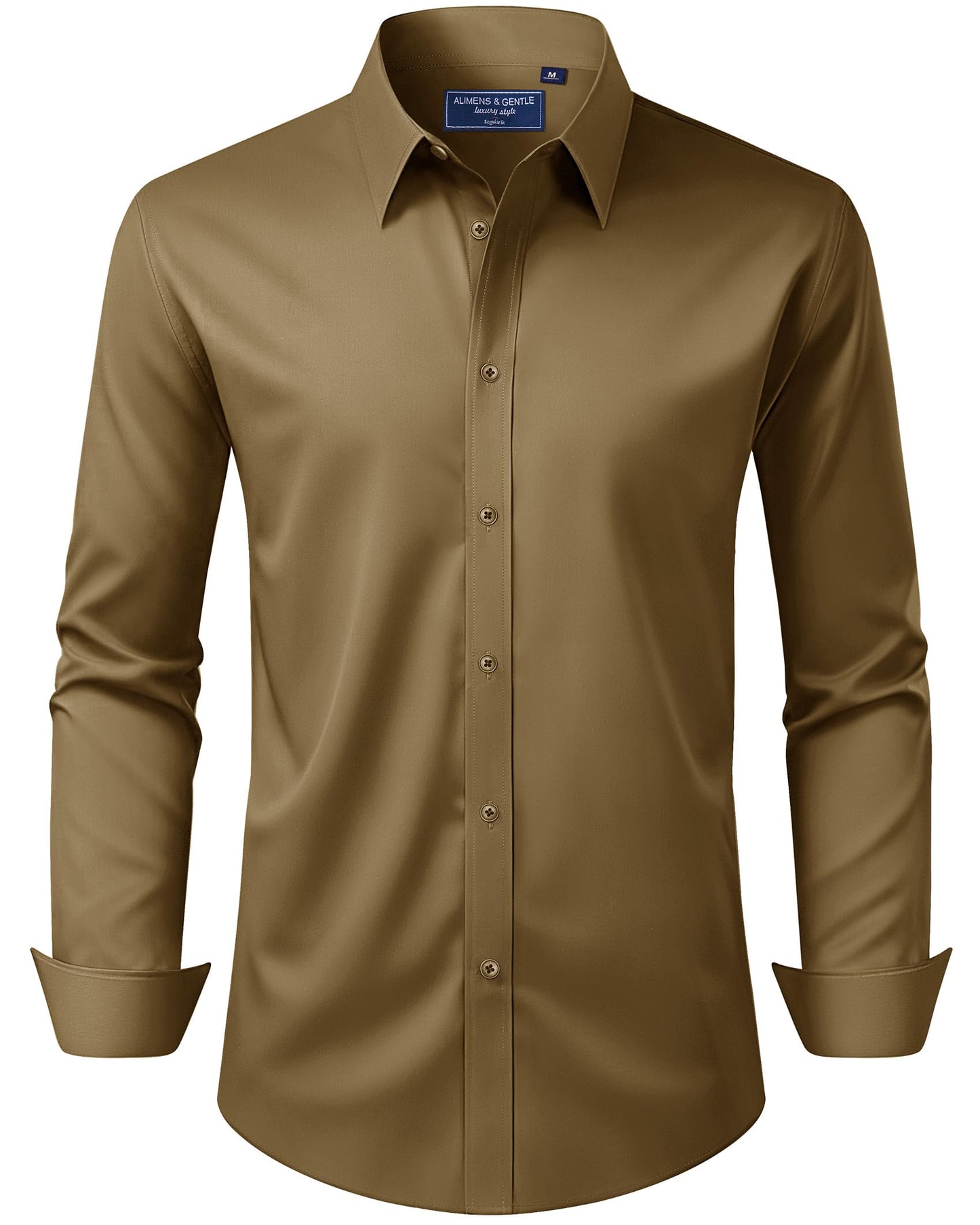 HOTAlimens & Gentle Men's Dress Shirt Regular Fit Stretch Stain Shield Long Sleeve Solid Business Wedding Button Down Shirts