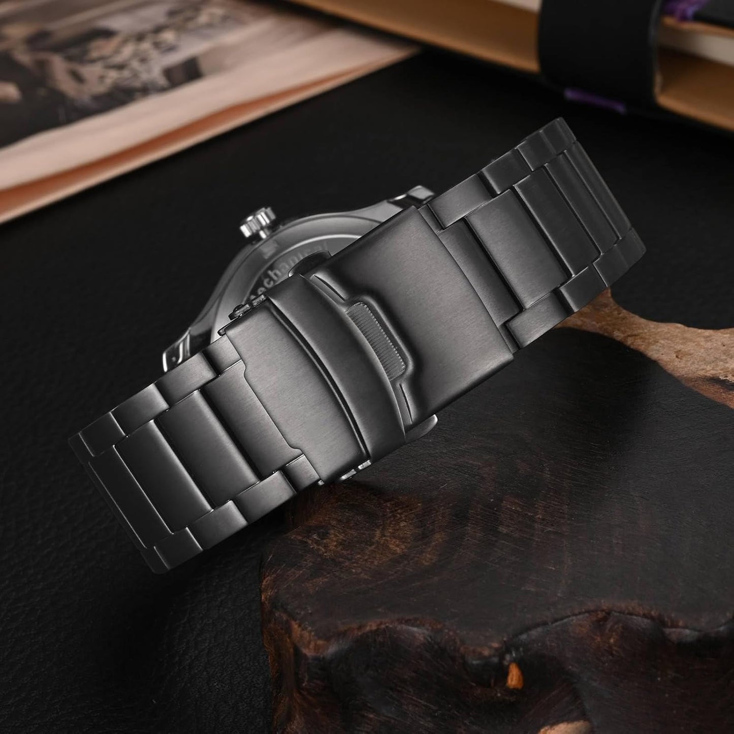 HOTWOCCI 22mm Heavy-duty Metal Watch Band for Men, 316L Stainless Steel, Double Locking Deployant Clasp (Space Grey)